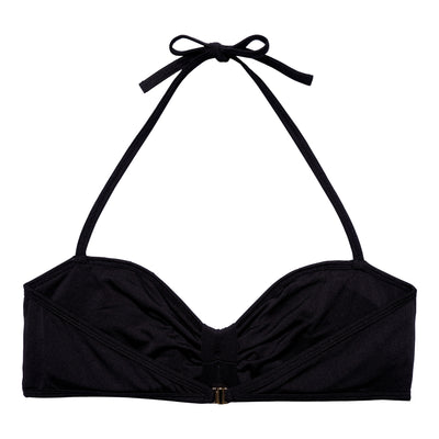 Our Melina Bikini Bandeau is made in soft recycled polyester fabric in classic black. Sustainable swimwear.